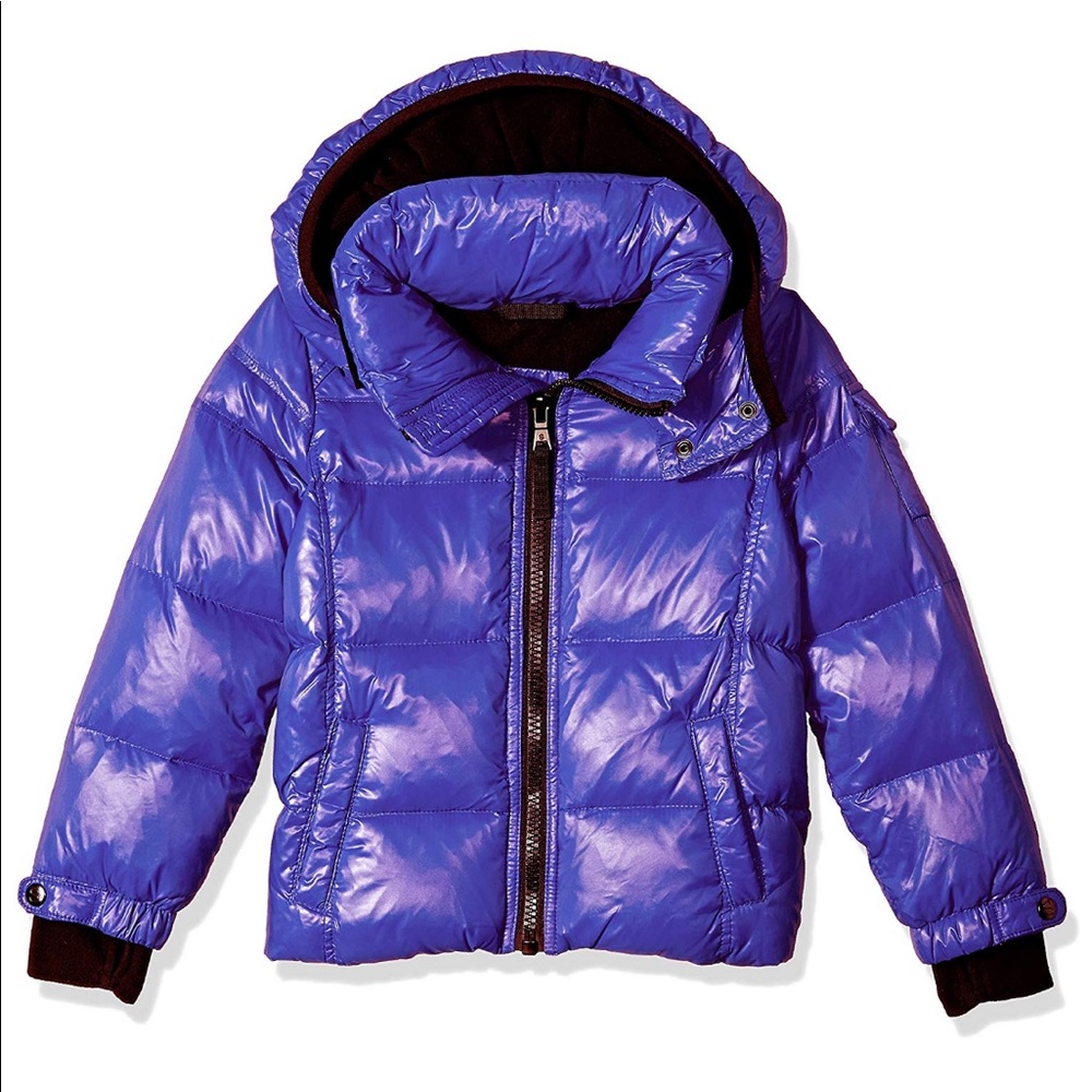 S13 toddler girls purple black puffer coat hooded